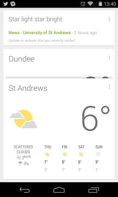 Google Now app screenshot