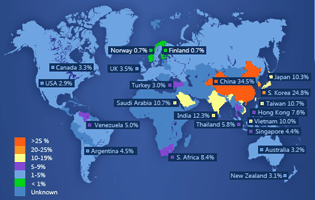 Internet Explorer 6 usage around the world