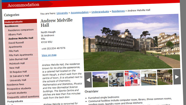 Screenshot of the Andrew Melville Hall webpage