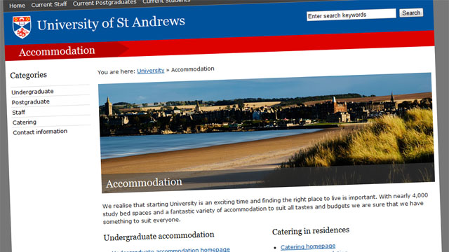 Screenshot of the Accommodation homepage