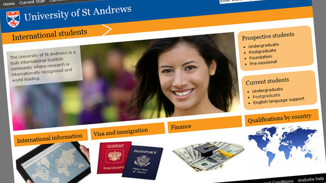 International students landing page screenshot