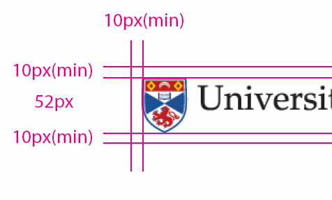 Dimensions for University shield on a webpage