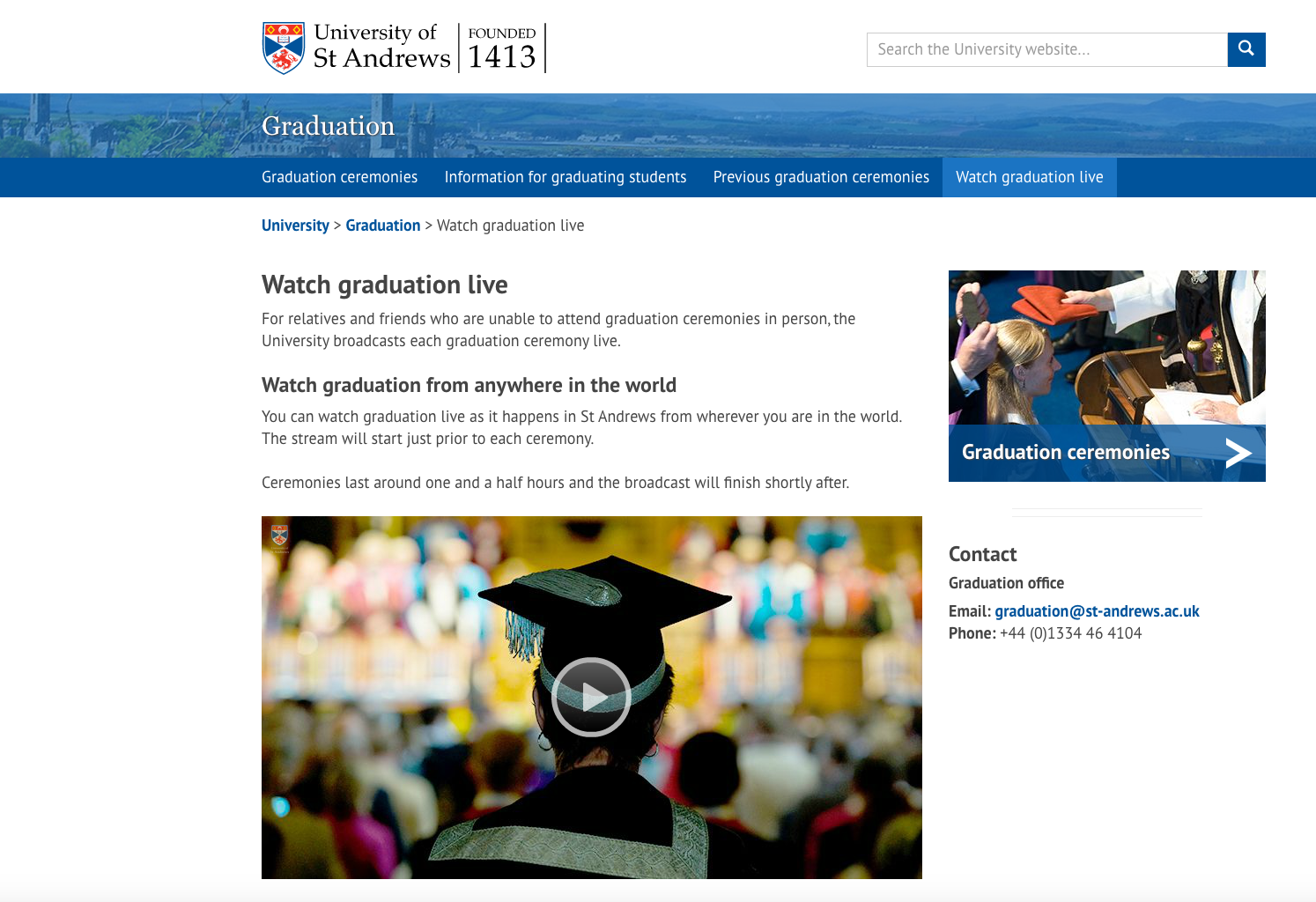 Watch graduation live - University of St Andrews screenshot