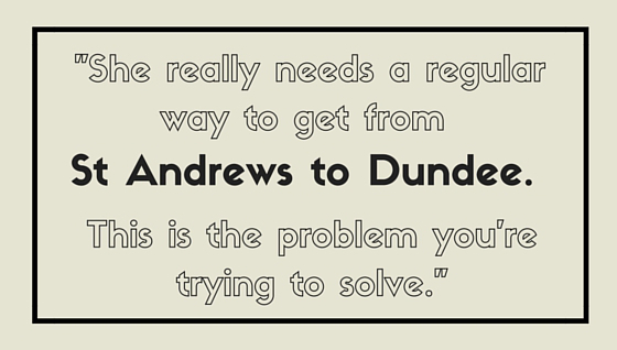 Quote detailing how a client thinks she needs a hybrid car boat to travel from St Andrews to Dundee