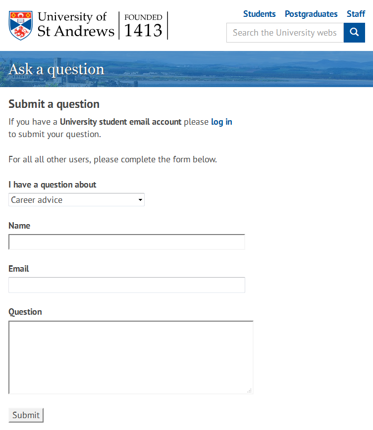 Ask a question submit a question form screenshot