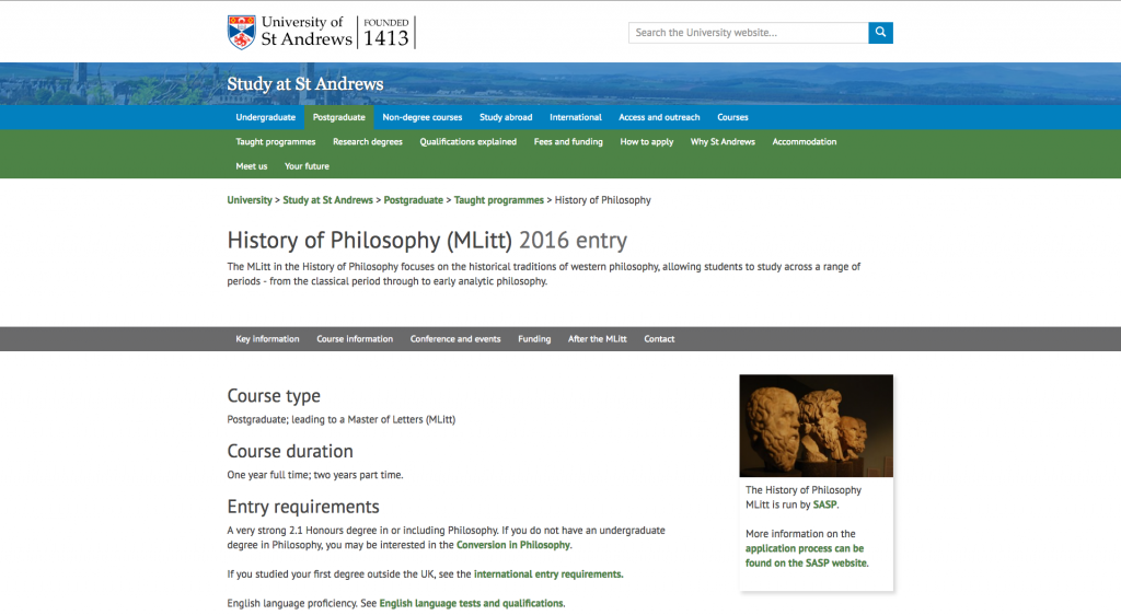 New PGT webpage about the History of Philosophy from St Andrews
