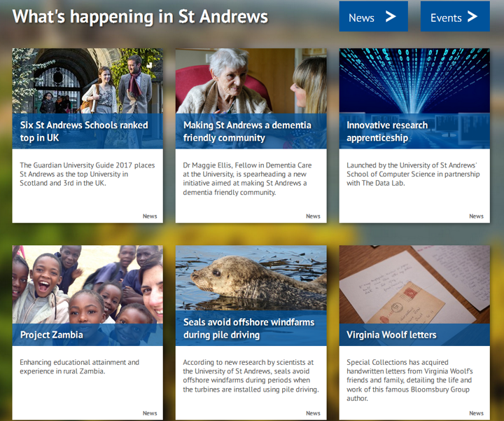 News tiles from University home page