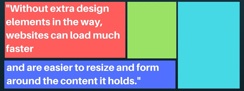 Quote from 'The History of Flat Design': "Without extra design elements in the way, websites can load much faster and are easier to resize and form around the content it holds."