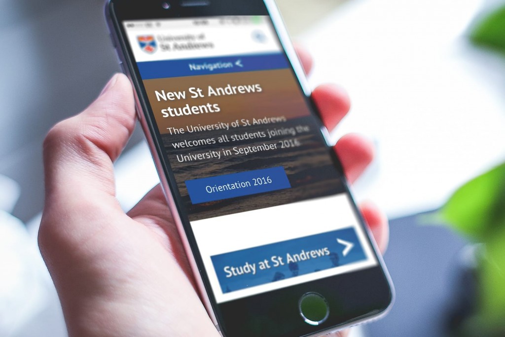 The University of St Andrews website as it looks on a mobile device. 