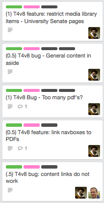 Trello cards with bugs and features we've flagged for development to fix