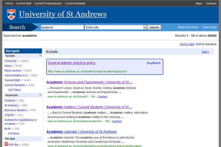 Example screenshot of search results page