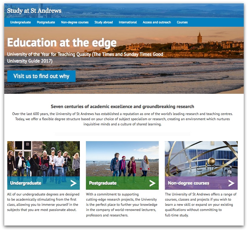 A screenshot of the Study page from the St Andrews website