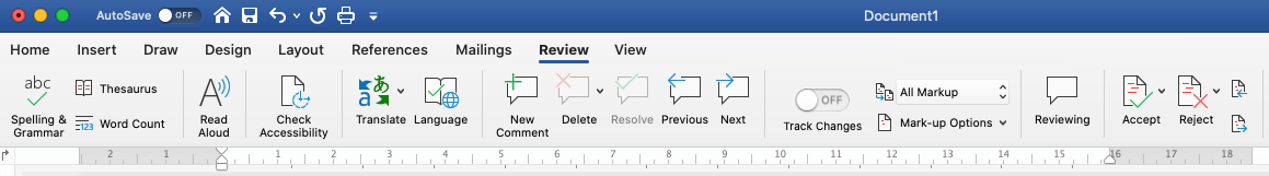 Screenshot of review tab in Word