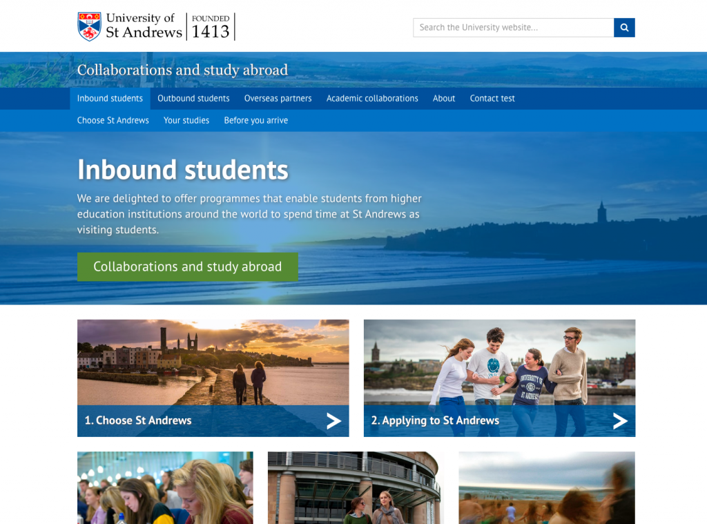 Preview of the St Andrews inbound hub for study abroad students