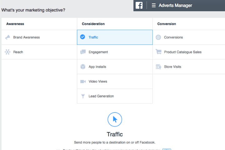 Screenshot of Facebook ad manager interface