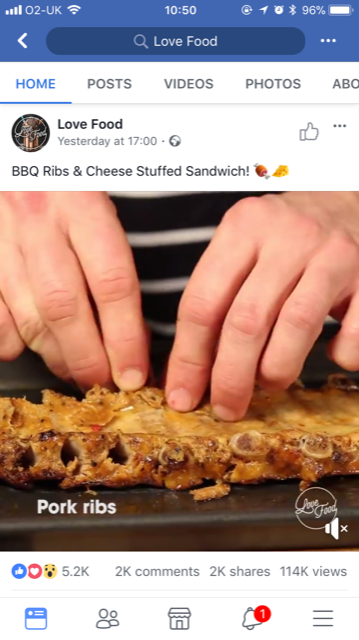 Example of Love Food square video on Facebook