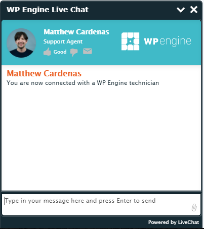 Example WP Engine chat