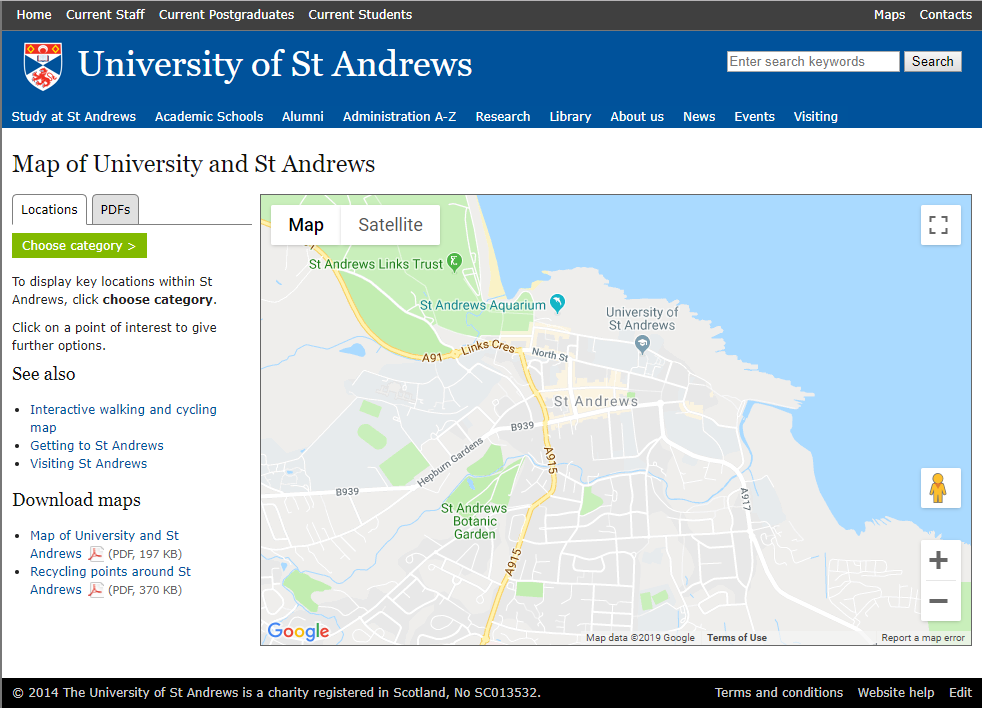 Screenshot of University map application