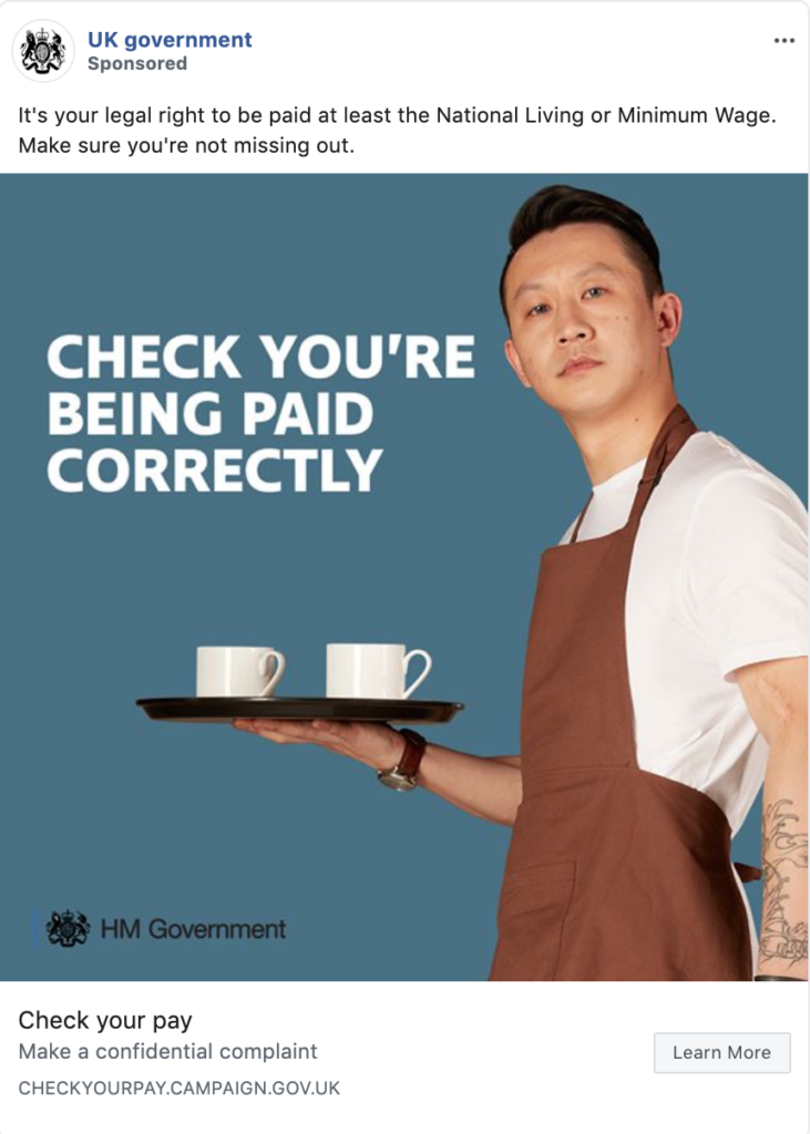 A Facebook advert paid for by the UK government.