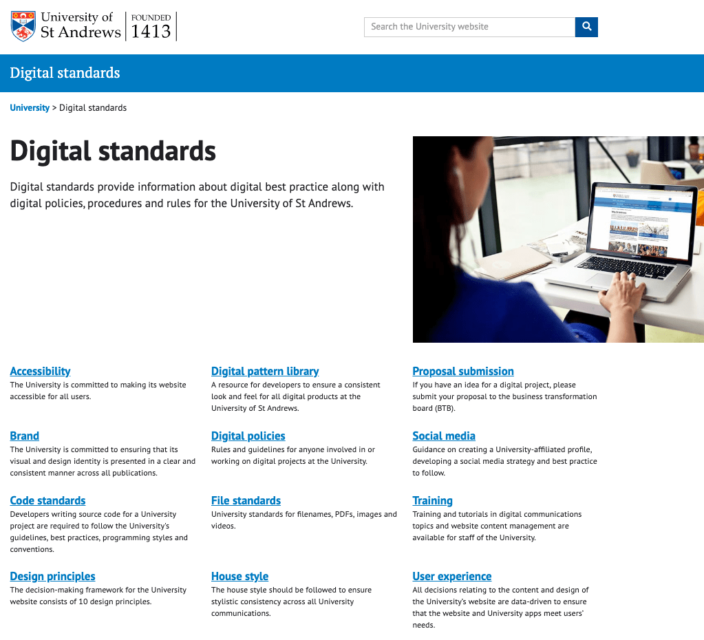 Screenshot of new digital standards webpages
