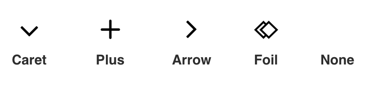 Icons include caret, plus, arrow, foil or none