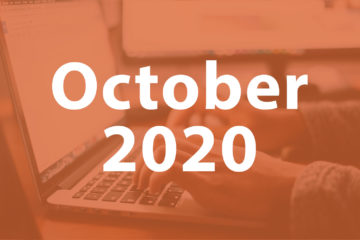 Text "October 2020" over orange overlay of hands at a computer laptop keyboard