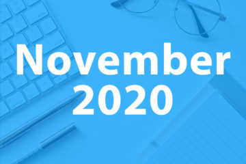 November 2020 text over blue overlay with keyboard