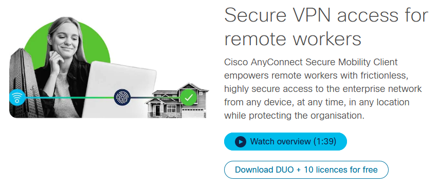 Cisco AnyConnect VPN description with link to DUO