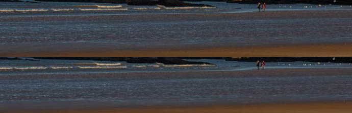 Comparison between a hero banner image of West Sands in St Andrews and its conversion to AVIF