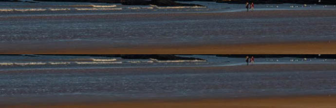 Comparison between a hero banner image of West Sands in St Andrews and its conversion to WebP