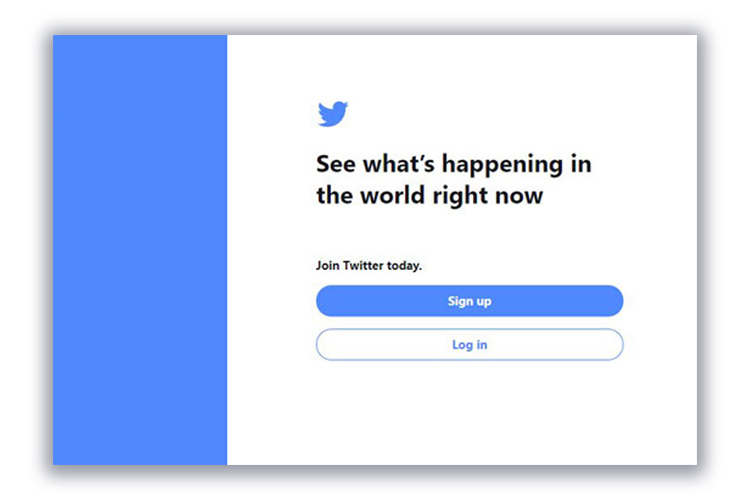 Twitter login screen showing log in button paired with sign up button