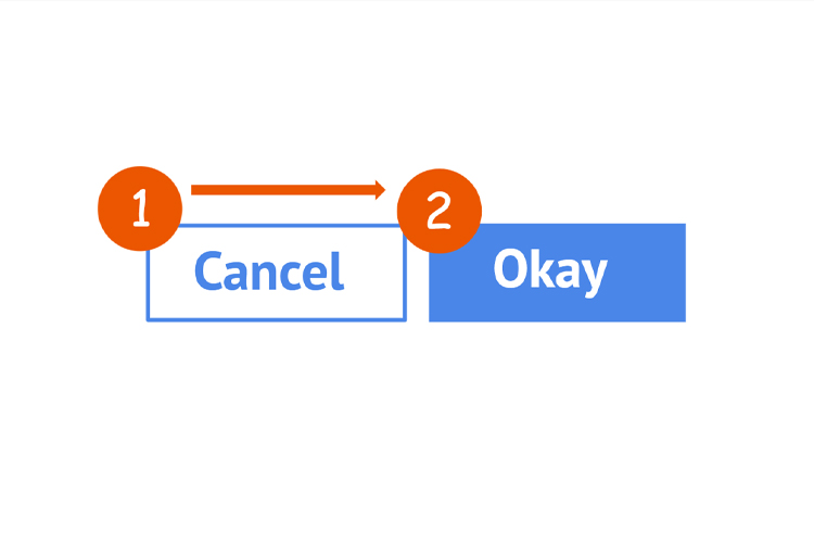 Okay button on the right and cancel button on the left with two points of visual fixation