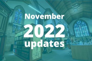 Inside of Martyr's Kirk library. Text overlay reads 'November 2022 updates'