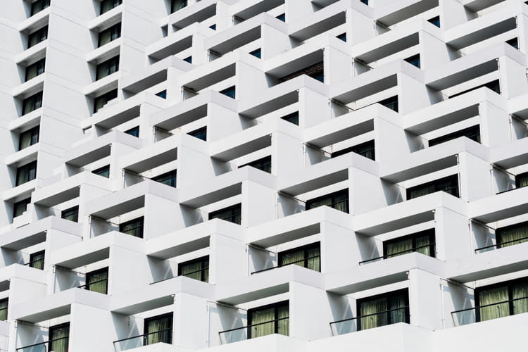 Identical apartment blocks used to show the concept of repetition.