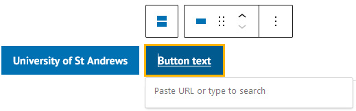 Example of the button block. There are two buttons and the user has selected the second button block. A URL input is displayed.